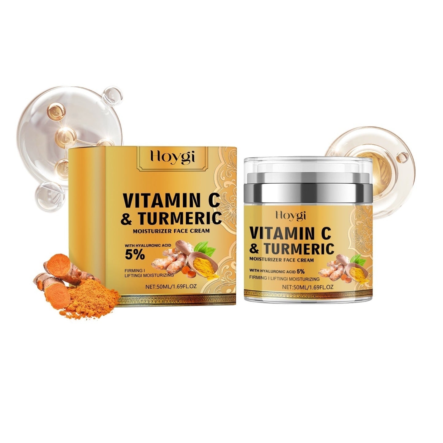 Hoygi Turmeric Cream Moisturizing P-igment Dark Spots Removal Lightening Skin Care Brightening Dullness Vitamin C Face Cream