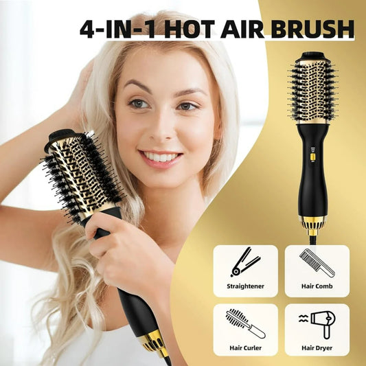 Elegant Black & Gold Hair Blow Dryer Brush & Volumizer