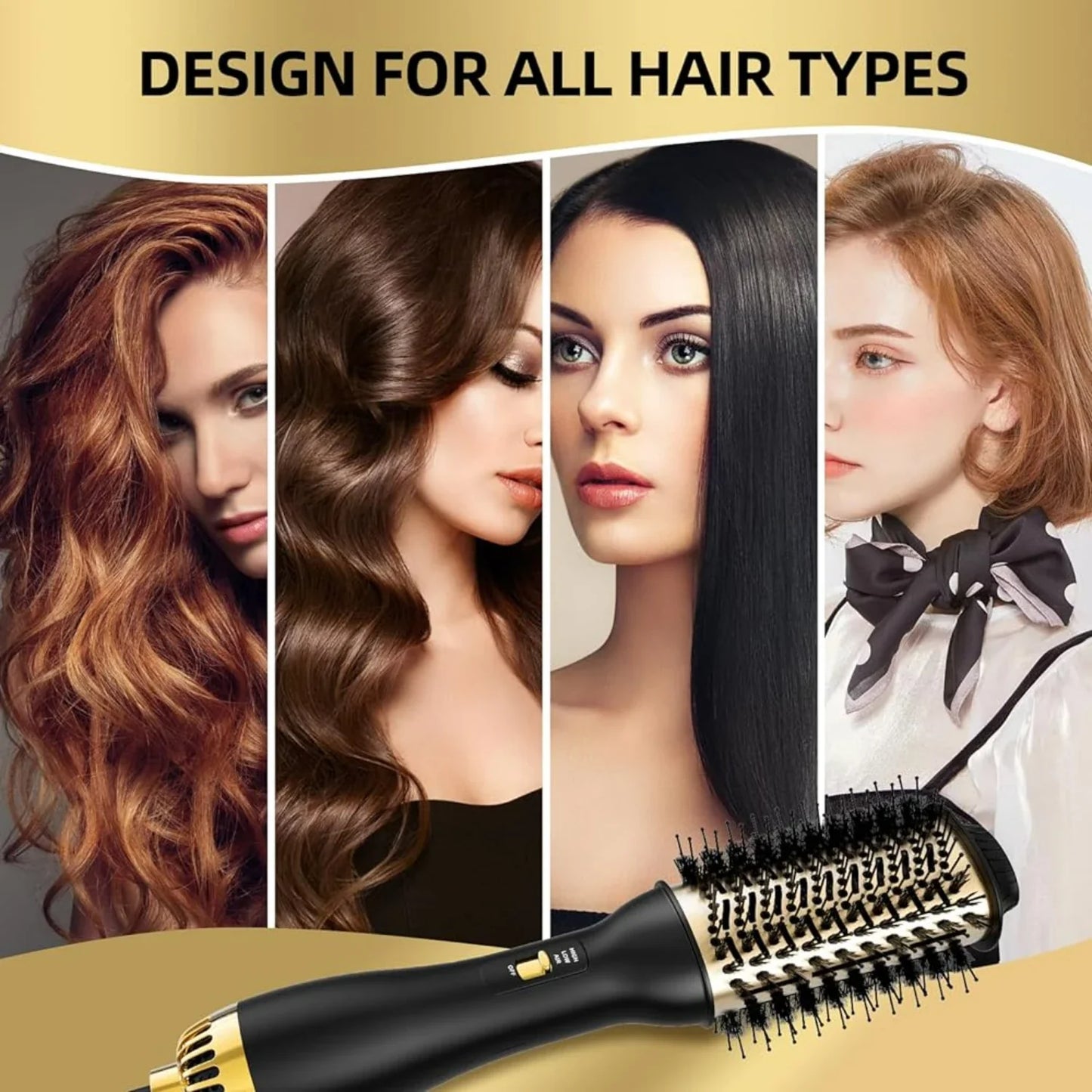 Elegant Black & Gold Hair Blow Dryer Brush & Volumizer