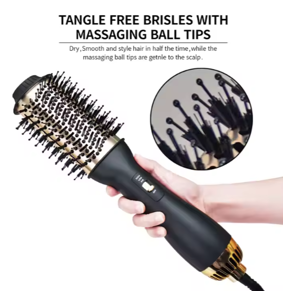 Elegant Black & Gold Hair Blow Dryer Brush & Volumizer