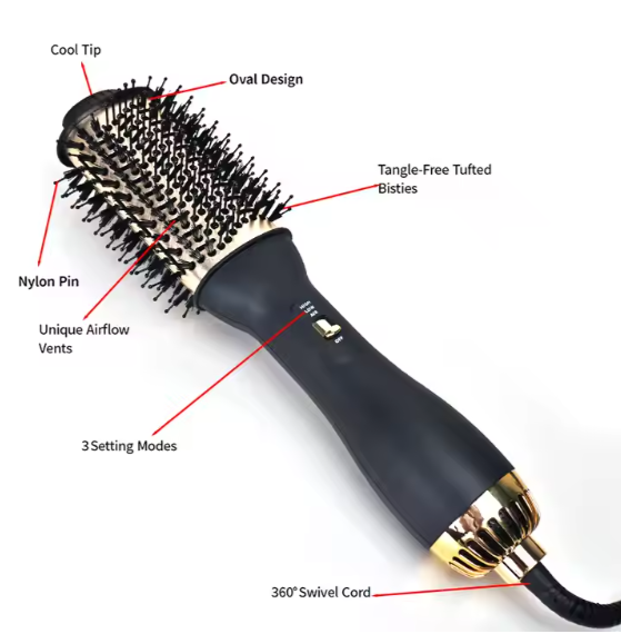 Elegant Black & Gold Hair Blow Dryer Brush & Volumizer