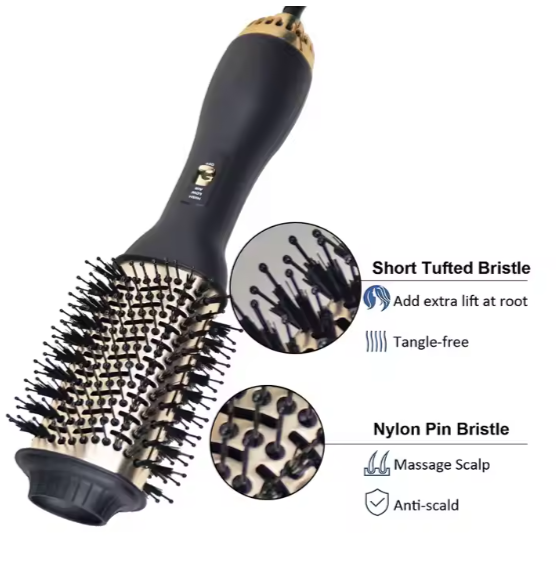 Elegant Black & Gold Hair Blow Dryer Brush & Volumizer