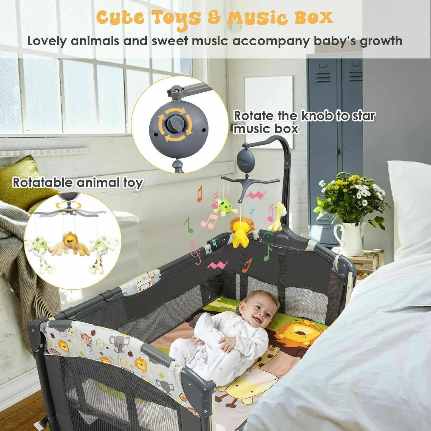 Baby Cot Bed Crib Removable Baby Bassinet with Diaper Table Multifunctional Set Bed for Bedroom and Beds Newborn Baby