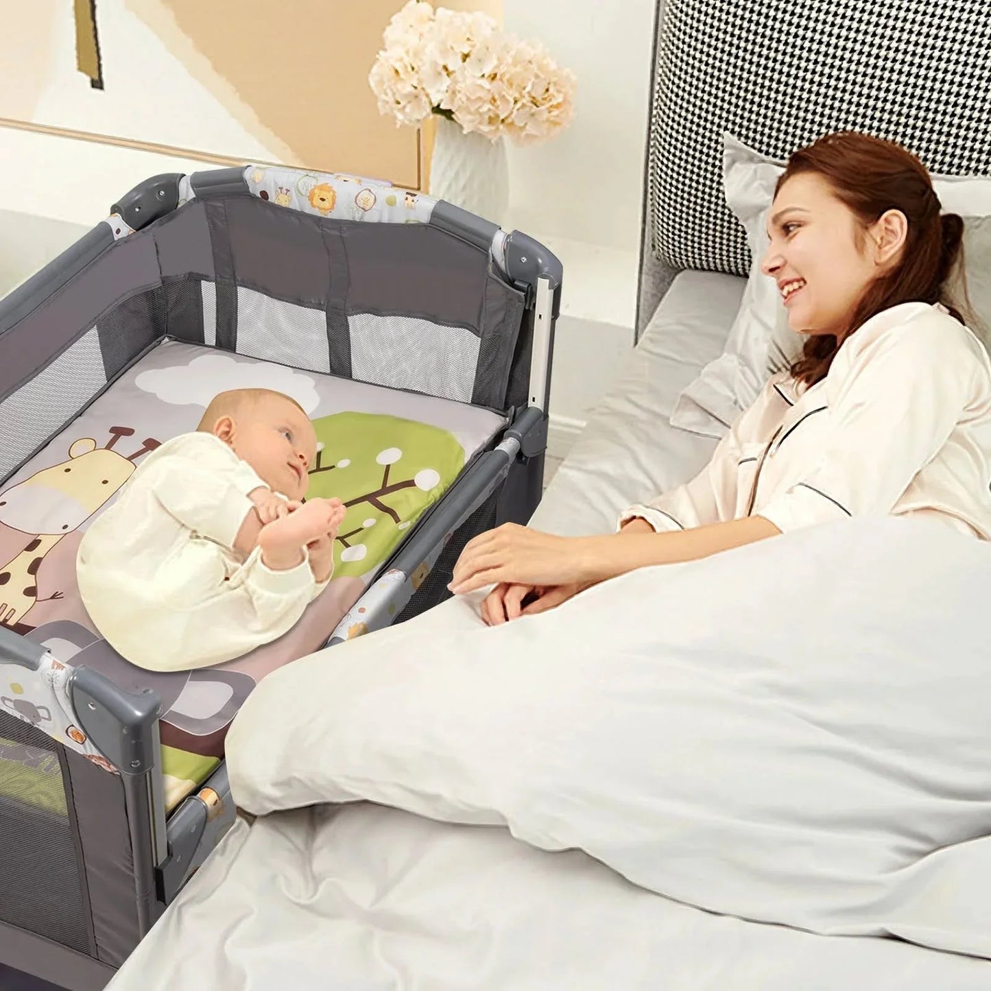 Baby Cot Bed Crib Removable Baby Bassinet with Diaper Table Multifunctional Set Bed for Bedroom and Beds Newborn Baby