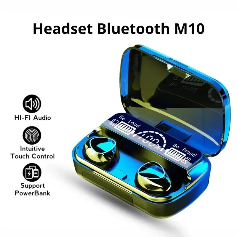 M10 Wireless Bluetooth Headset Earphones Bluetooth Headphones with Mic Earbuds Charger Box LED Display Fone