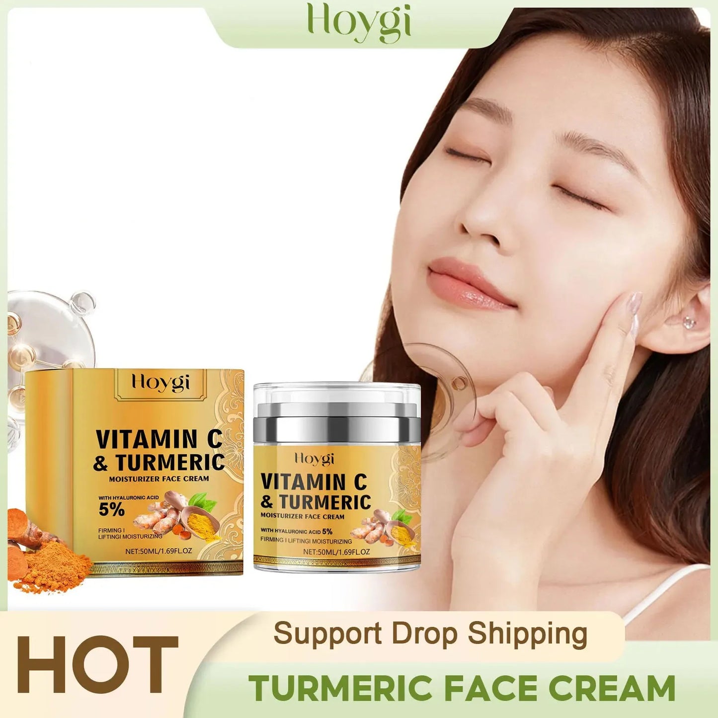 Hoygi Turmeric Cream Moisturizing P-igment Dark Spots Removal Lightening Skin Care Brightening Dullness Vitamin C Face Cream