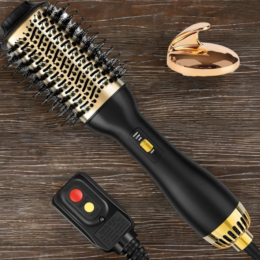 Elegant Black & Gold Hair Blow Dryer Brush & Volumizer