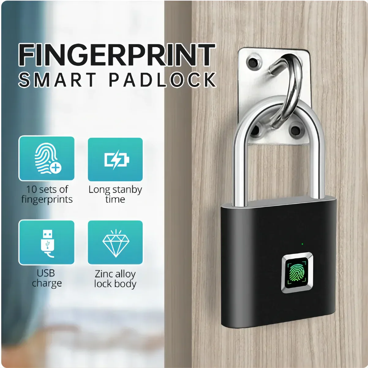 Fingerprint Lock Keyless Waterproof Anti-Theft Smart Lock Fingerprint Padlock Zinc Alloy Intelligent Safety Electronic Door Lock