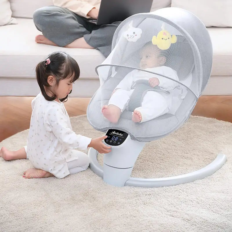 Baby Rocking Cradle Chair Newborn Baby Auto Swing Leaf Bouncer Automatic Remote Rocker With Music Baby Cot