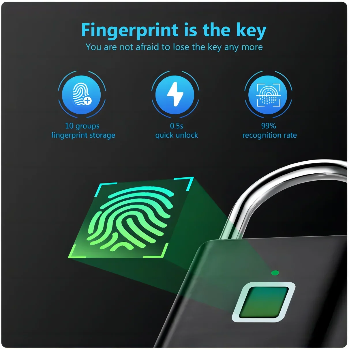 Fingerprint Lock Keyless Waterproof Anti-Theft Smart Lock Fingerprint Padlock Zinc Alloy Intelligent Safety Electronic Door Lock