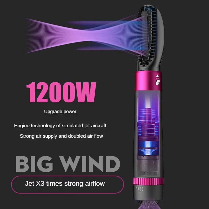 5 in 1 Negative Ion Hot Air Brush Kit Hair Dryer with 5 Detachable Brush Heads for Straightening and Curling Styling.