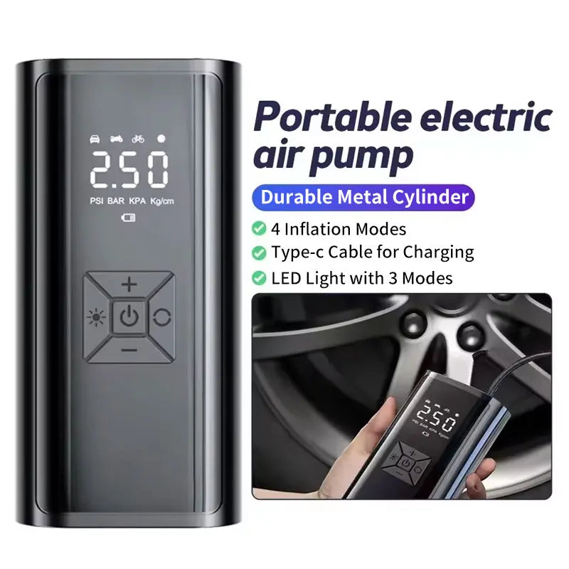 Portable Air Compressor Fast Air Pump Tire Inflator Pressure Digital Display with Power Bank Function for Car Motorcycle Bicycle