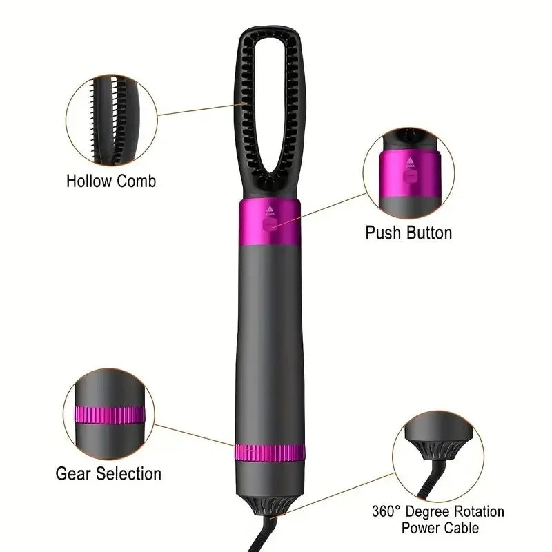 5 in 1 Negative Ion Hot Air Brush Kit Hair Dryer with 5 Detachable Brush Heads for Straightening and Curling Styling.