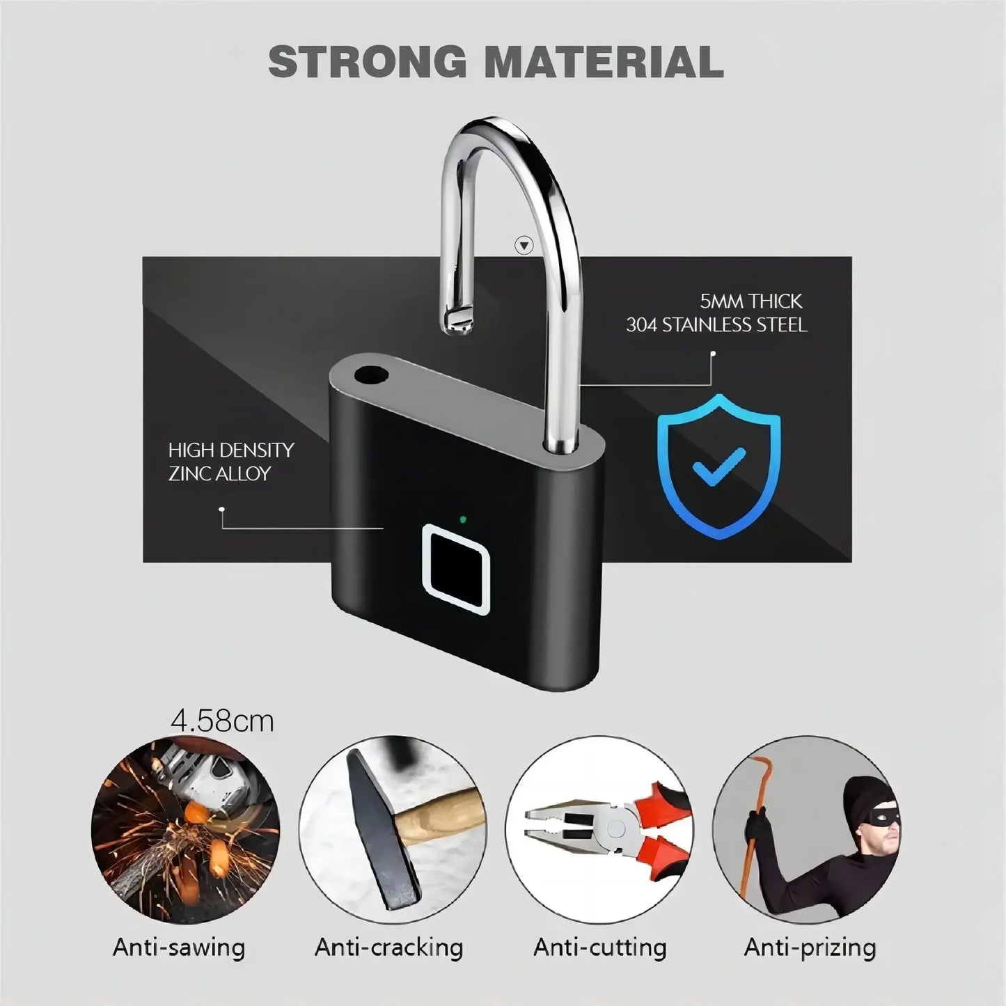 Fingerprint Lock Keyless Waterproof Anti-Theft Smart Lock Fingerprint Padlock Zinc Alloy Intelligent Safety Electronic Door Lock