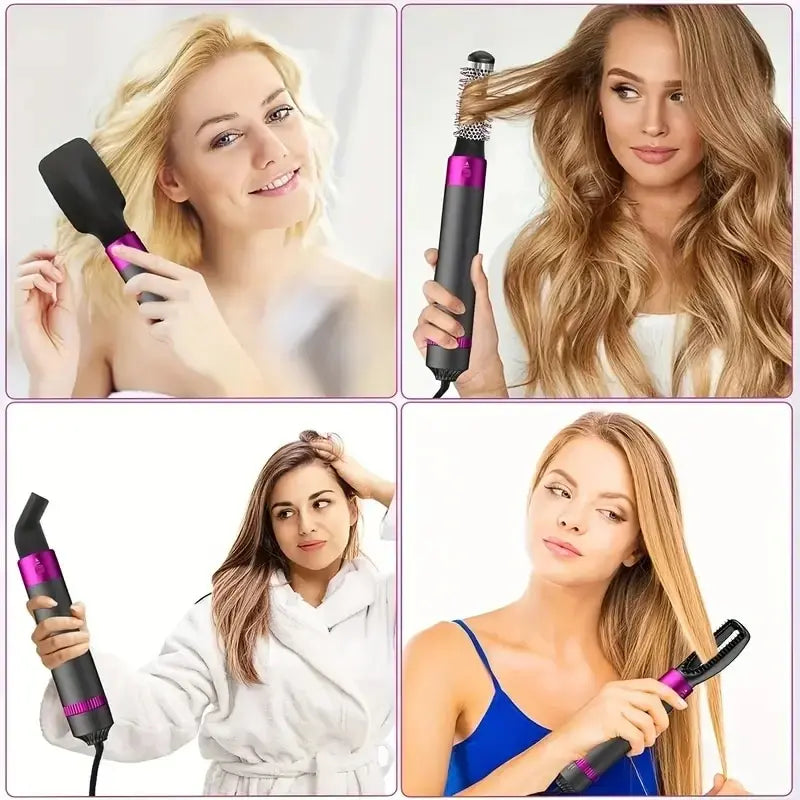 5 in 1 Negative Ion Hot Air Brush Kit Hair Dryer with 5 Detachable Brush Heads for Straightening and Curling Styling.