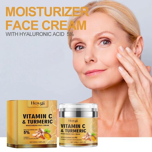 Hoygi Turmeric Cream Moisturizing P-igment Dark Spots Removal Lightening Skin Care Brightening Dullness Vitamin C Face Cream