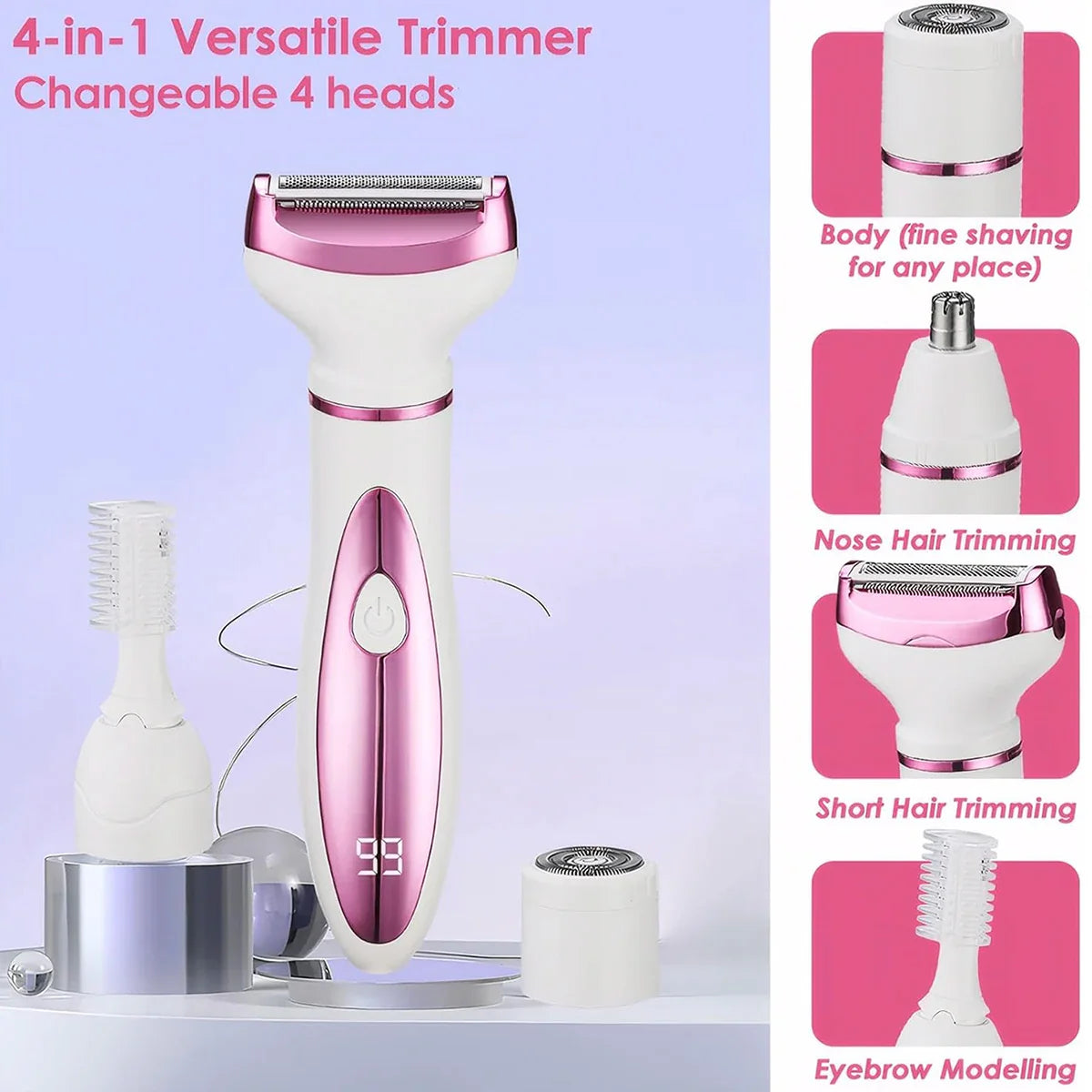 Women Epilators Electric Razor Shaver for Women,4 in 1 Painless Body Trimmer and Facial Hair Remover, Rechargeable Led Display