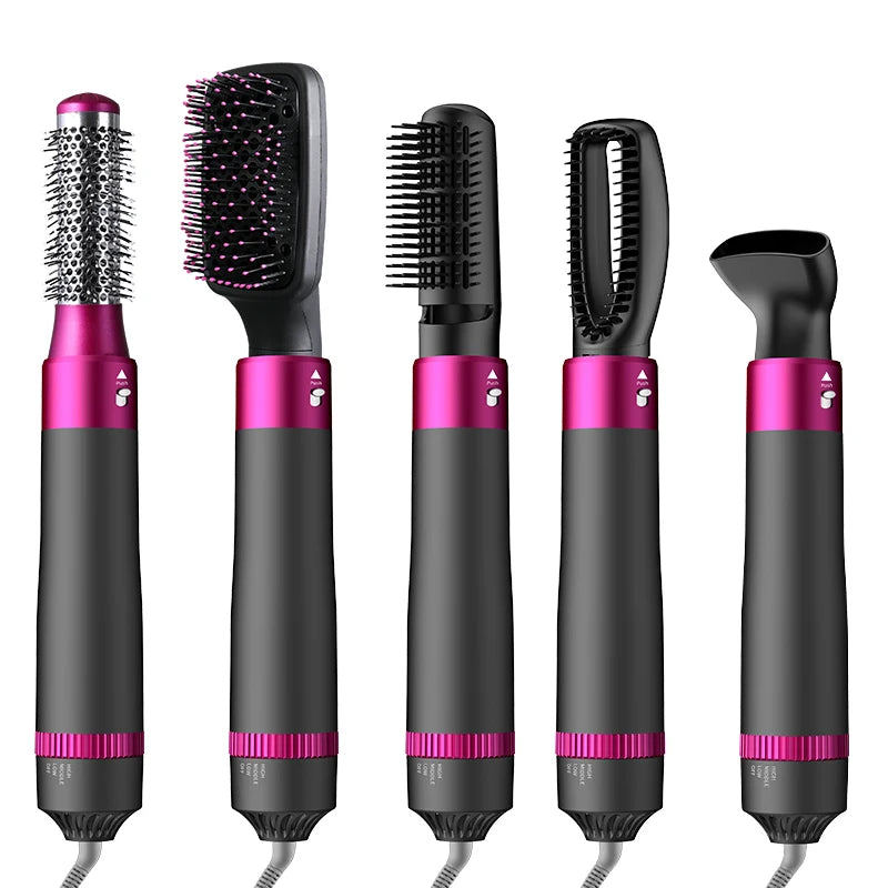 5 in 1 Negative Ion Hot Air Brush Kit Hair Dryer with 5 Detachable Brush Heads for Straightening and Curling Styling.