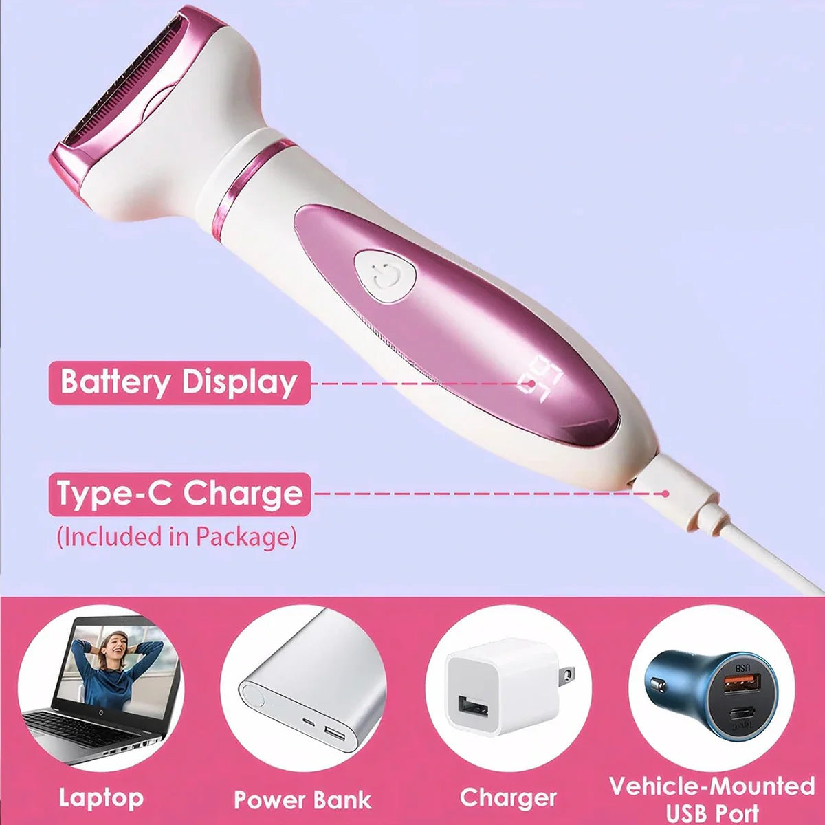 Women Epilators Electric Razor Shaver for Women,4 in 1 Painless Body Trimmer and Facial Hair Remover, Rechargeable Led Display