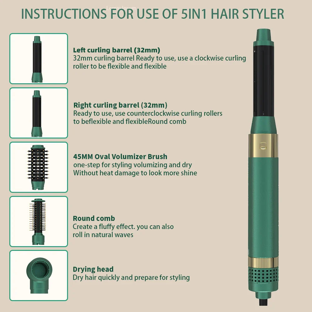 Hair Dryer Brush Detachable 5-in-1 Styling & Drying System, Quick Drying, Curl Smoothing & Styling, Automatic Curls