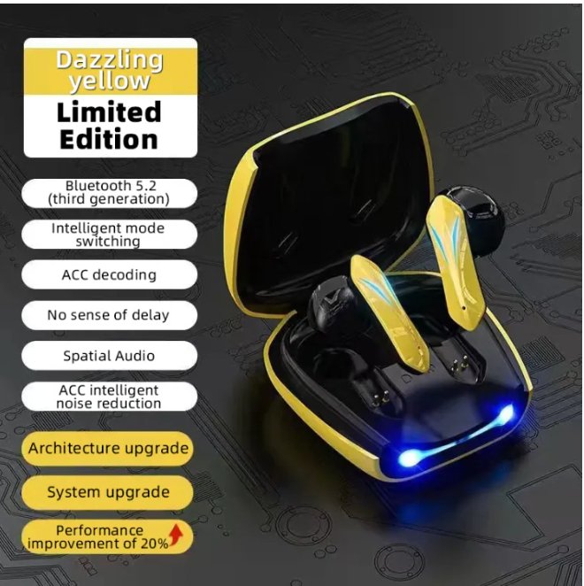 Mobile Phone Game Wireless Headphone TWS Earphone Low Power Consumption Bluetooth-compatible Headset Rechargeable Yellow