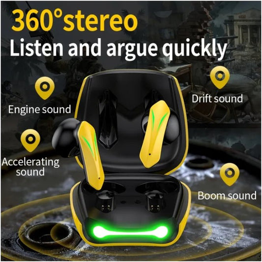 Mobile Phone Game Wireless Headphone TWS Earphone Low Power Consumption Bluetooth-compatible Headset Rechargeable Yellow